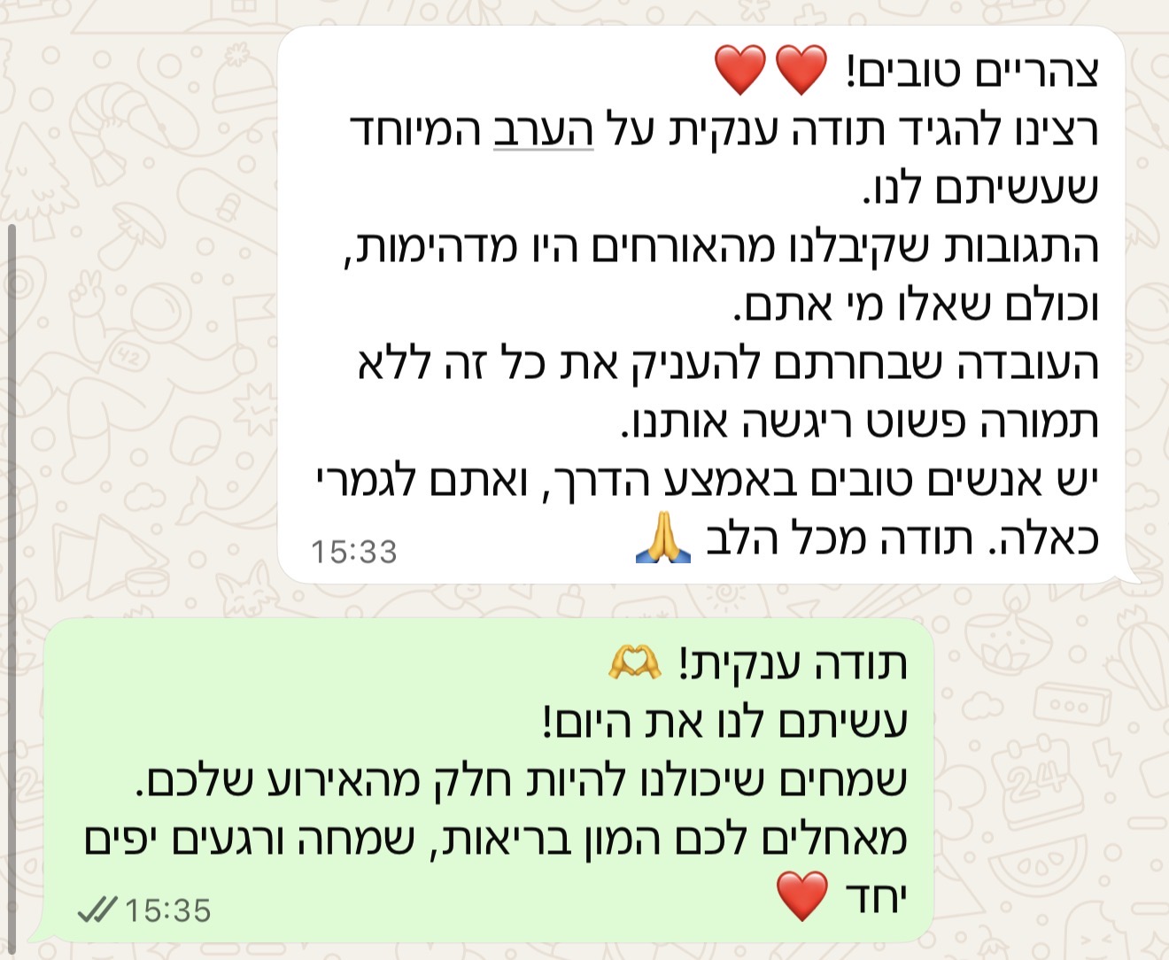 הודעה מהאורחים אחרי ערב התנדבות